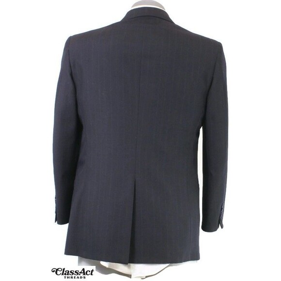Stafford 2 Piece Suit Mens Blue Striped Wool Blend 2 Btn 40R Pleated Fronts 35"W - Picture 8 of 11